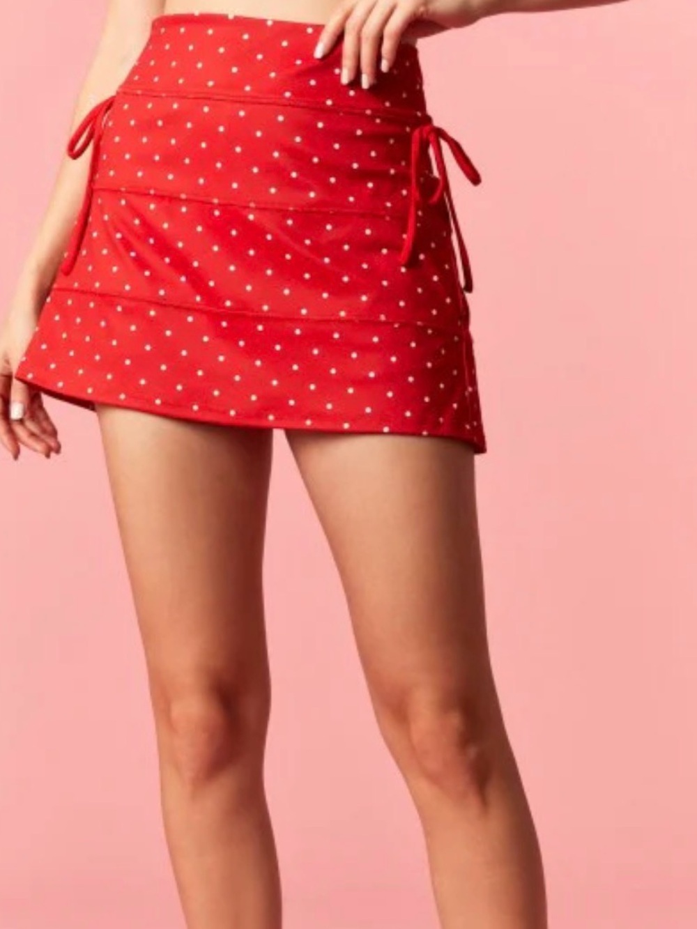 Red Polka Dot Tie-Side Mini Skirt